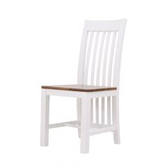 წიფლის თეთრი სკამი ჩამოშვებული საზურგით ყავისფერი დასაჯდომით