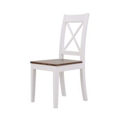 წიფლის თეთრი სკამი ჯვარედინი საზურგით, ყავისფერი დასაჯდომით