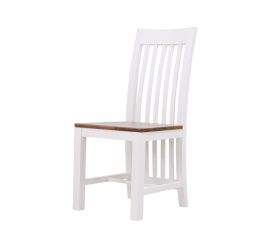 წიფლის თეთრი სკამი ჩამოშვებული საზურგით ყავისფერი დასაჯდომით