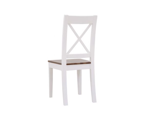 წიფლის თეთრი სკამი ჯვარედინი საზურგით, ყავისფერი დასაჯდომით