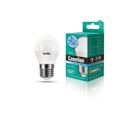 ნათურა ლედ განათებით ეკონომიური 8 ვტ G45/845/E27 Camelion