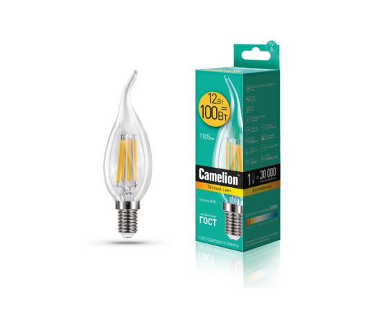 ლედ ნათურა ეკონომიური ფილამენტი 12v CW35-FL/830/E14 Camelion