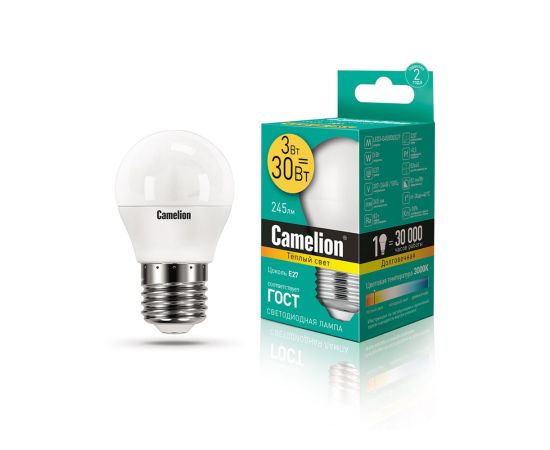 ეკონომიური ლედ ნათურა, თბილი - 3W/Warmlight/E27 Camelion